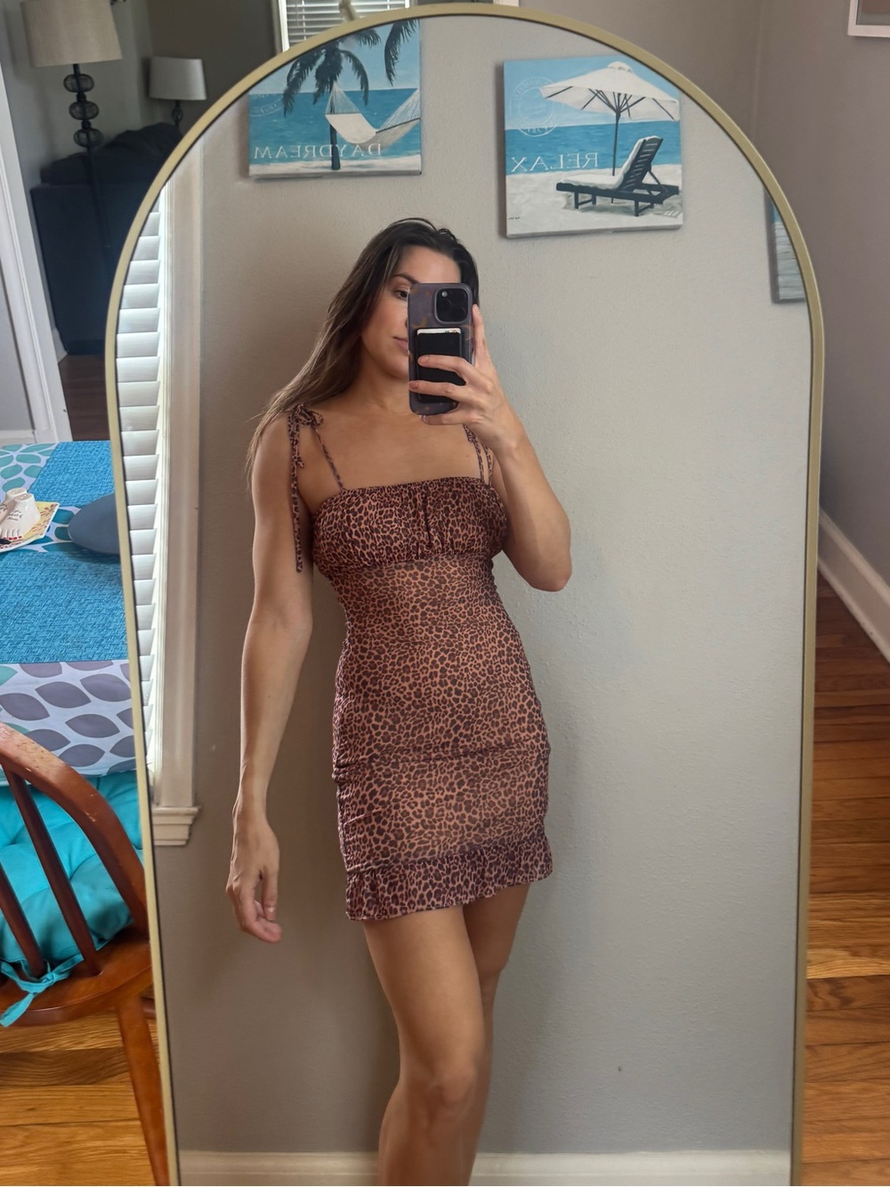 Brown Leopard Print Tie-Strap Mini Dress